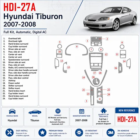 Hyundai Tiburon 2007-2008 kit complet, boîte automatique, automatique AC kit décoration intérieure tableau de bord