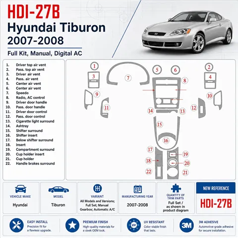 Hyundai Tiburon 2007-2008 kit complet, boîte manuelle boîte, automatique AC kit décoration intérieure tableau de bord