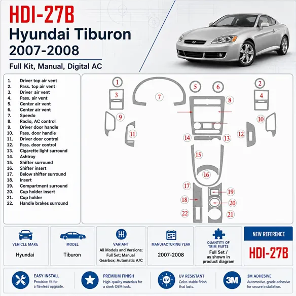 Hyundai Tiburon 2007-2008 kit complet, boîte manuelle boîte, automatique AC kit décoration intérieure tableau de bord