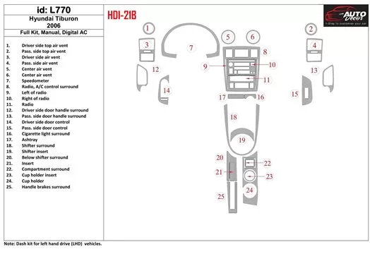 Hyundai Tiburon 2006-2006 Full Set, Manual Gearbox, Automatic AC BD Interieur Dashboard Bekleding Volhouder
