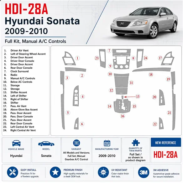 Hyundai Sonata 2009-2010 set completo; cambio manuale A / C Control kit rivestimento cruscotto e interni 3D