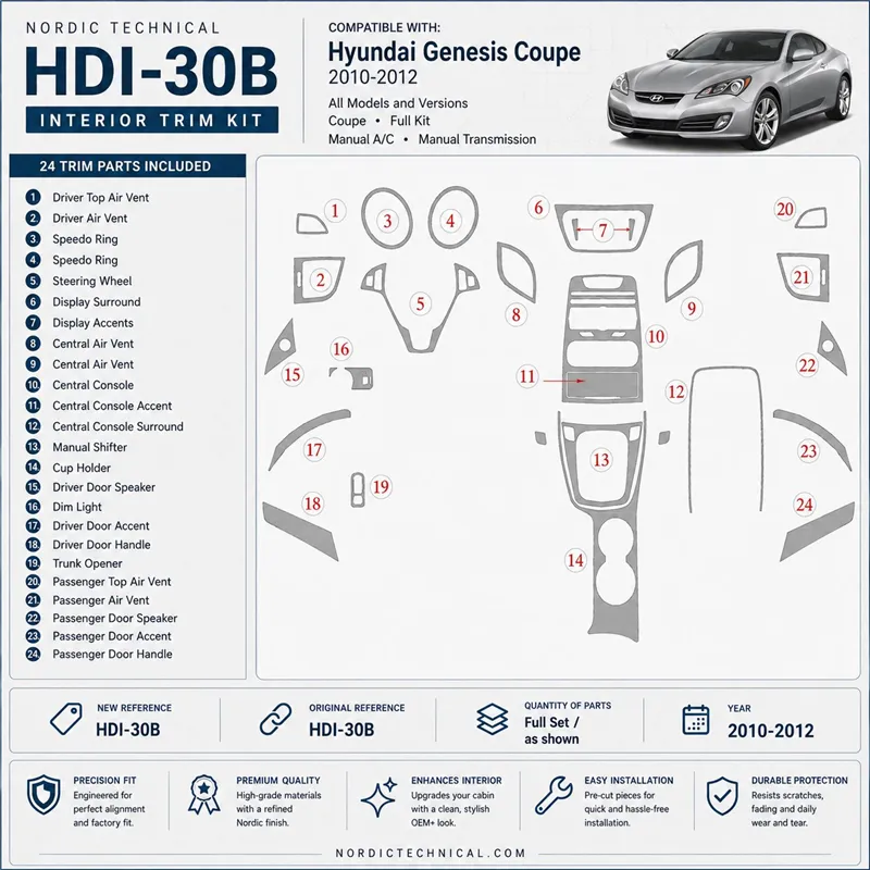 Hyundai Genesis Coupe 2010-2012 Full Set, Manual Gearbox, Manual Gearbox AC Interior Dashboard Trim Kit Dash Trim Dekor