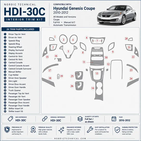 Hyundai Genesis Coupe 2010-2012 juego completo, caja automática, Automatic AC kit de molduras interiores para salpicadero
