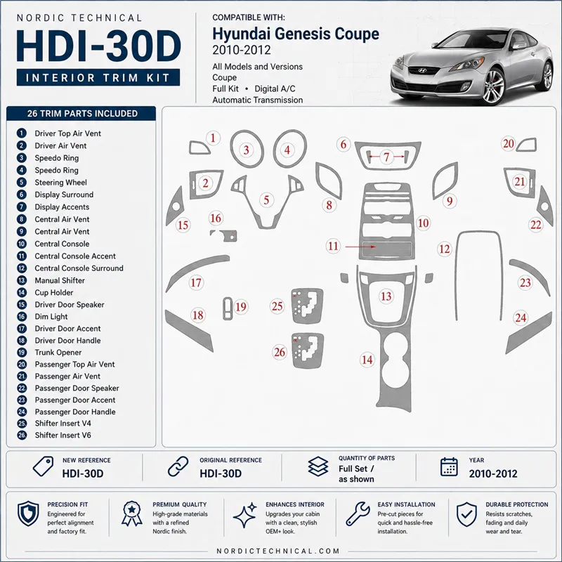 Hyundai Genesis Coupe 2010-2012 Full Set, Automatic Gearbox, Manual Gearbox AC interieur dashboard decoratieset dashboard decor