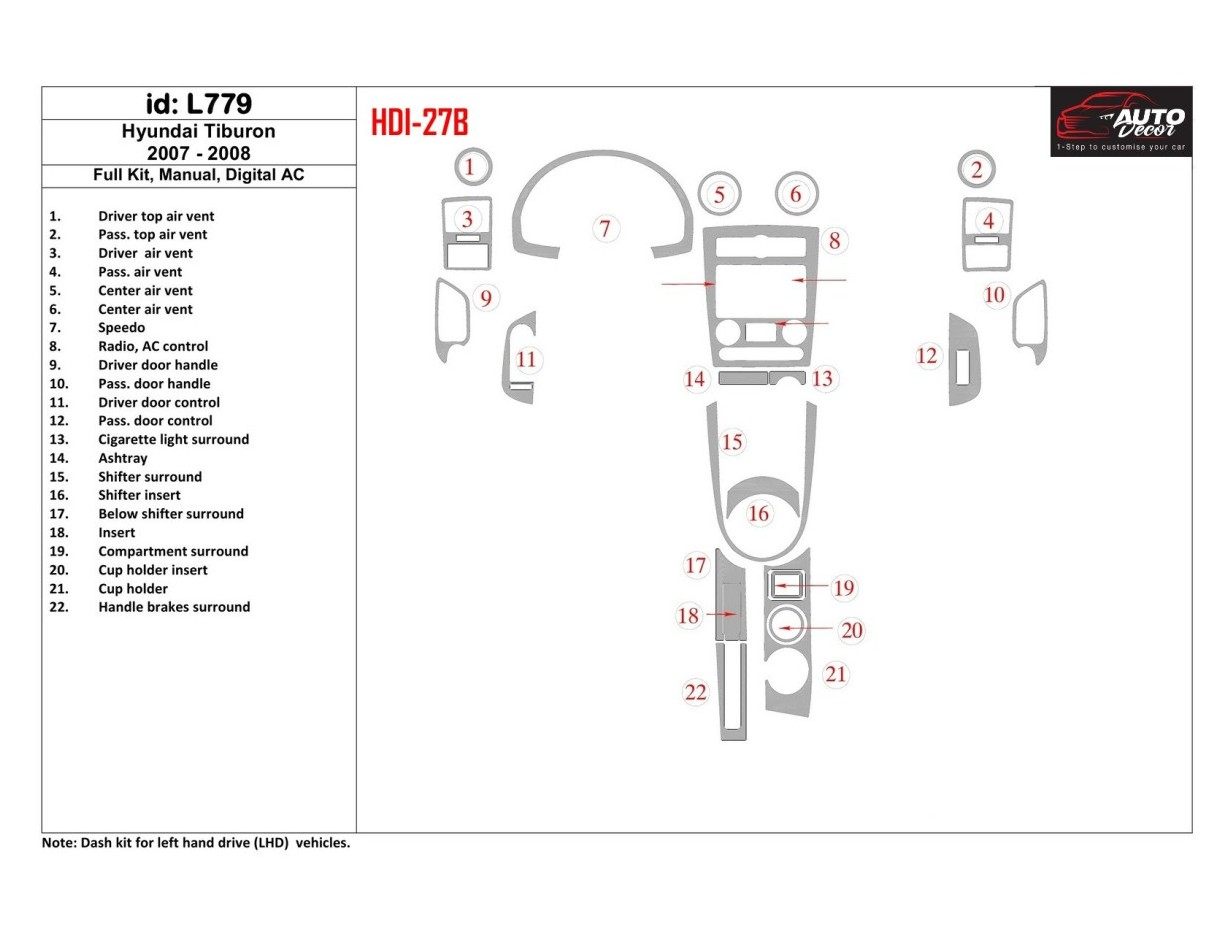 HYUNDAI Hyundai Tiburon 2007-2008 Full Set, Manual Gear Box, Automatic AC Interior BD Dash Trim Kit €64.99