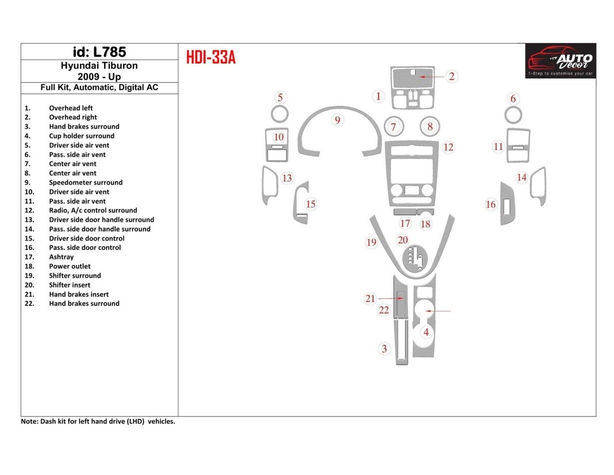 Hyundai Tiburon 2009-UP Full Kir, Boîte automatique, Automatic AC BD Kit la décoration du tableau de bord - 1 - habillage decor 