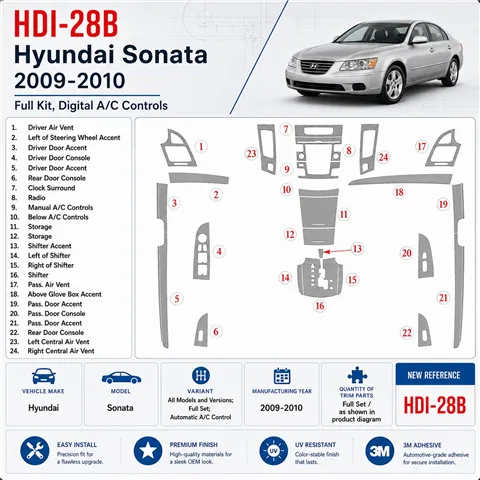 Hyundai Sonata 2009-2010 Full Set, Automatic A/C Control interieur dashboard decoratieset dashboard decor
