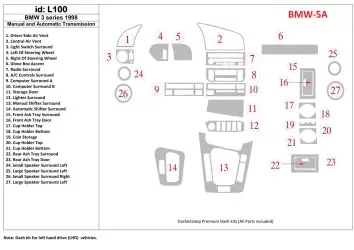 BMW 3 1998-1998 Manual Gearbox & Automatic Gear, 27 Parts set BD Décoration de tableau de bord