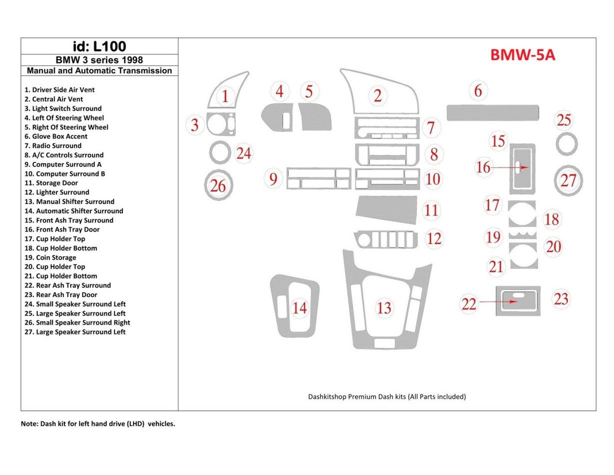 BMW 3 1998-1998 Manual Gearbox & Automatic Gear, 27 Parts set Decor de carlinga su interior