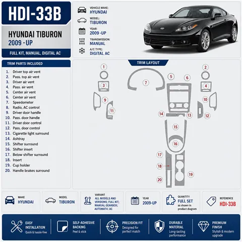 Hyundai Tiburon 2009-Actualidad Full Kir, Manual Gear Box, Automatic AC kit de molduras interiores para salpicadero