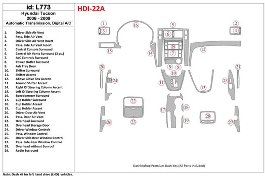 Hyundai Tucson 2006-2009 Automatic Gear BD innenausstattung armaturendekor cockpit dekor - 1- Cockpit Dekor Innenraum