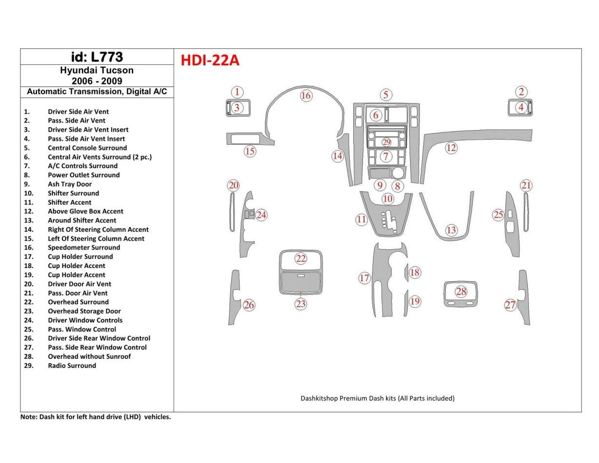 Hyundai Tucson 2006-2009 Automatic Gear Decor de carlinga su interior