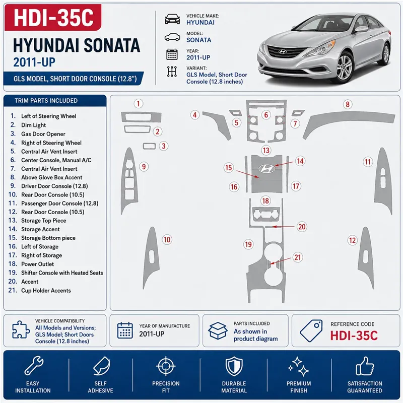 Hyundai Sonata 2011-heute 3D Cockpit Dekor Interieurleisten Set As shown in product diagram-teilig