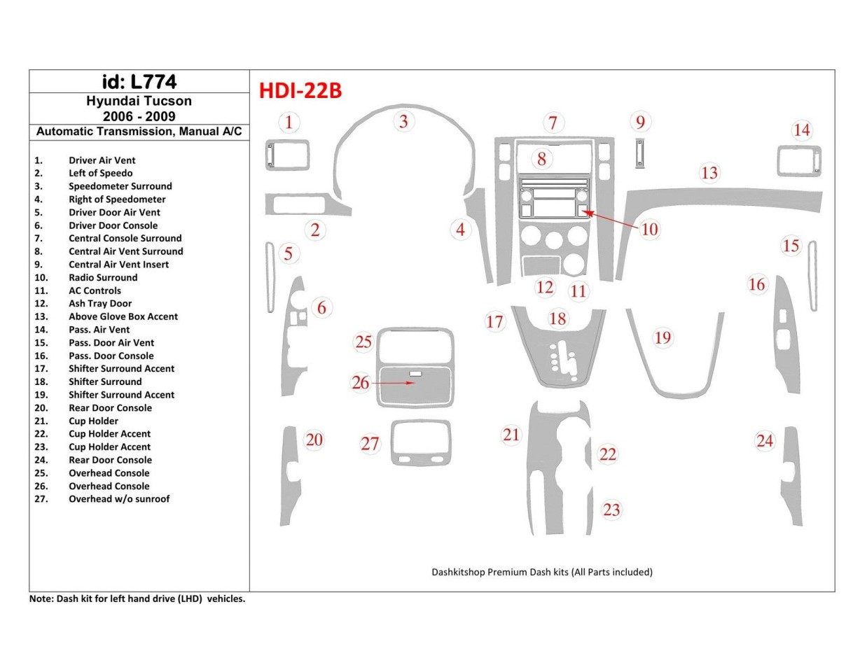 Hyundai Tucson 2006-2009 Automatic Gear, Manual Gearbox AC Control Decor de carlinga su interior