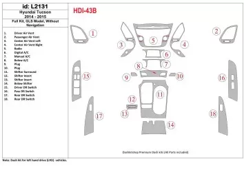 Hyundai Tucson 2014-2015 Full Set, c NAVI, Limited Model BD Interieur Dashboard Bekleding Volhouder