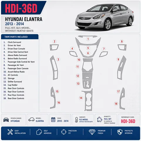 Hyundai Elantra 2011-2013 juego completo, GLS Model, Without Seat Heating kit de molduras interiores para salpicadero
