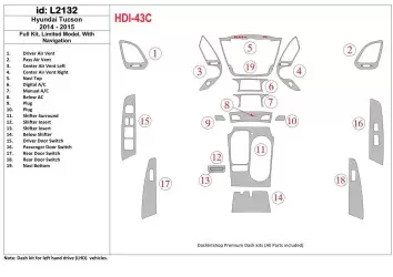 Hyundai Tucson 2014-2015 Full Set, Without NAVI, Limited Model Interior BD Dash Trim Kit