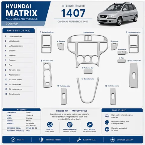 Hyundai Matrix 2006-heute 3D Cockpit Dekor Interieurleisten Set 13-teilig