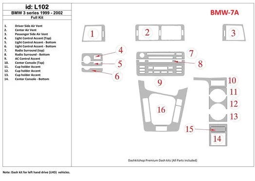 BMW 3 1999-2002 Full Set Interior BD Dash Trim Kit