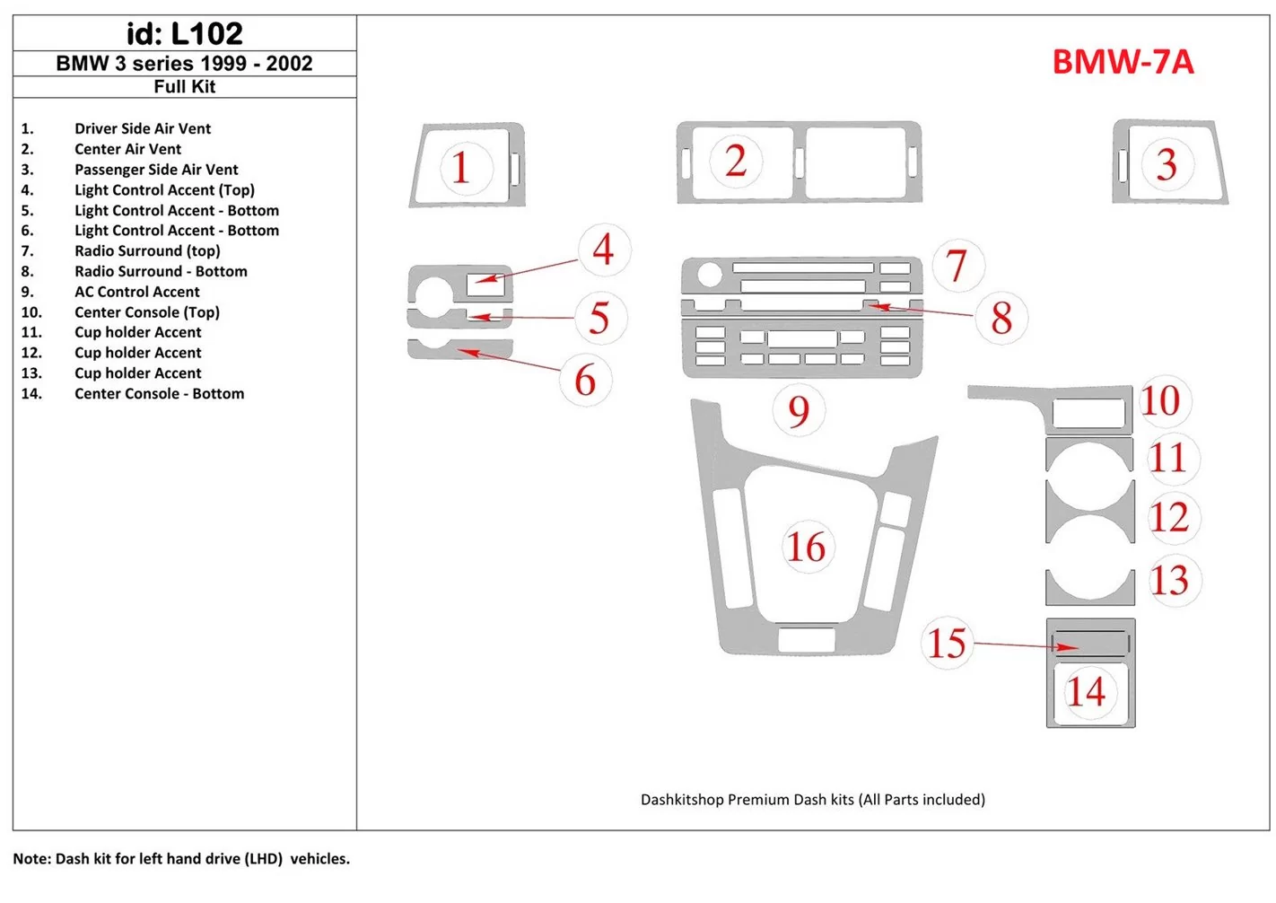 BMW 3 1999-2002 Full Set Interior BD Dash Trim Kit