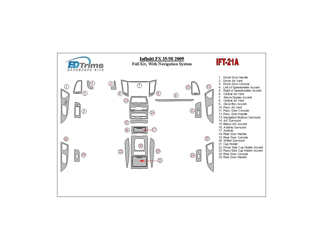 Infiniti FX 2009-2009 Full Set BD Interieur Dashboard Bekleding Volhouder