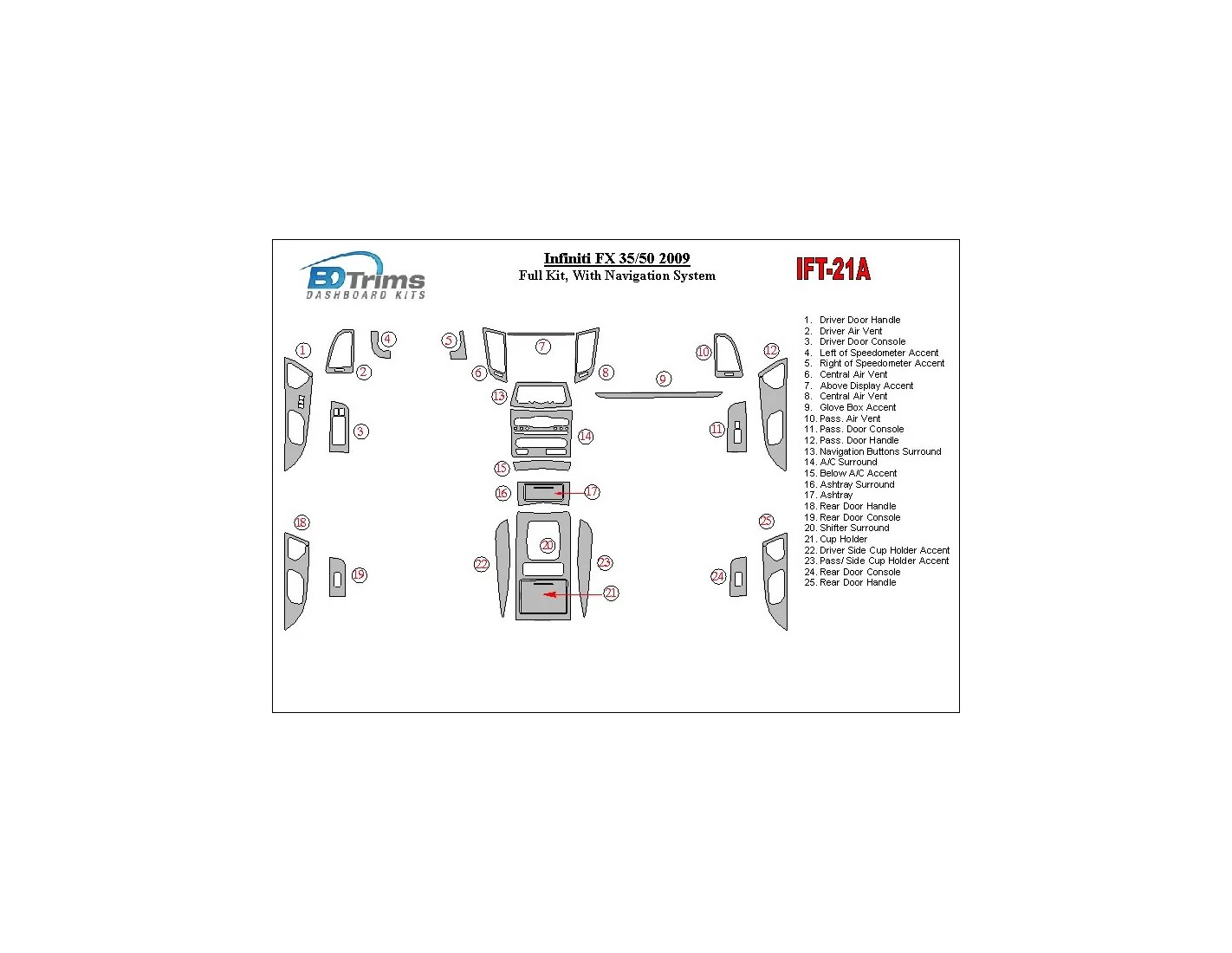 Infiniti FX 2009-2009 Full Set Interior BD Dash Trim Kit