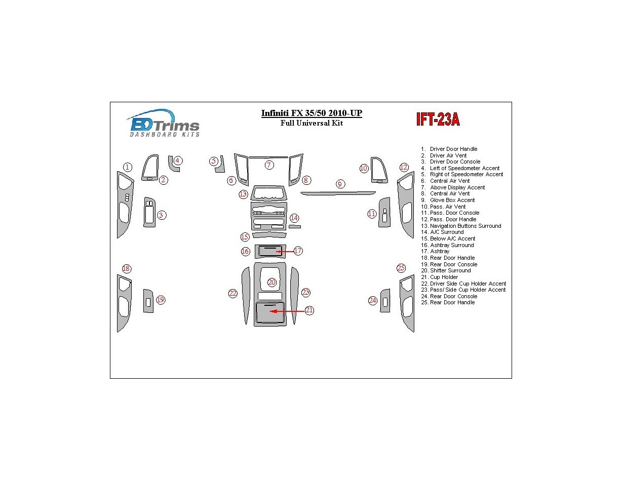 Infiniti FX 2010-UP Full Universal Set BD Interieur Dashboard Bekleding Volhouder