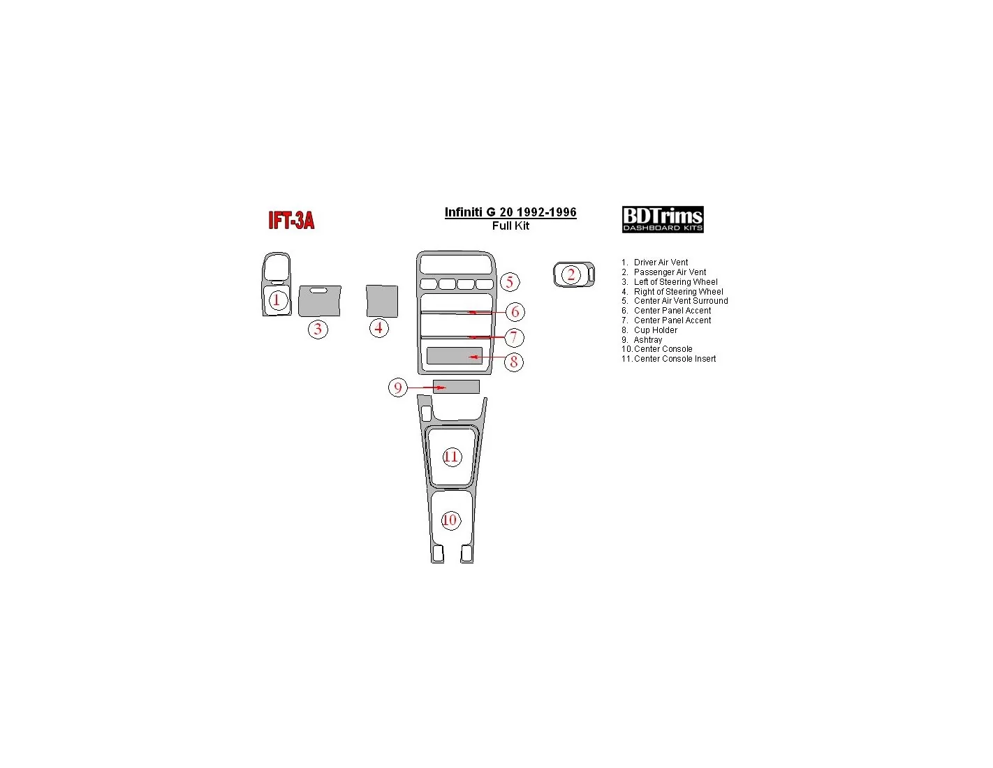 Infiniti G 1992-1996 Full Set BD Interieur Dashboard Bekleding Volhouder