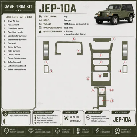 Jeep Wrangler 2003-2006 juego completo kit de molduras interiores para salpicadero