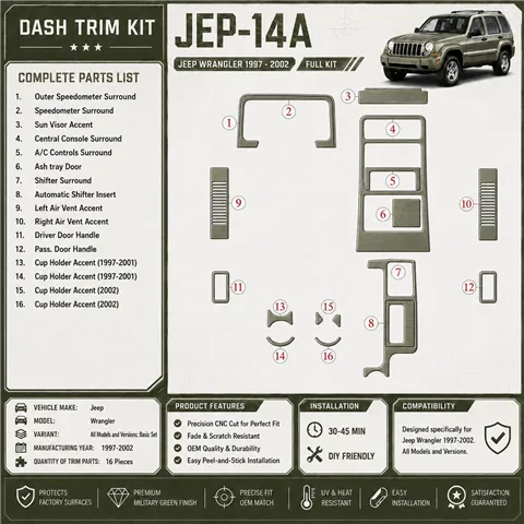 Jeep Cherokee 1997-2001 juego completo, Automatic Gear kit de molduras interiores para salpicadero