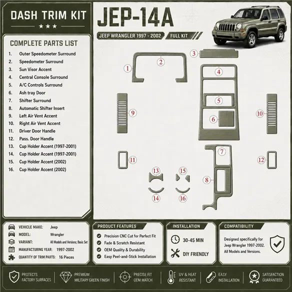 Jeep Cherokee 1997-2001 juego completo, Automatic Gear kit de molduras interiores para salpicadero