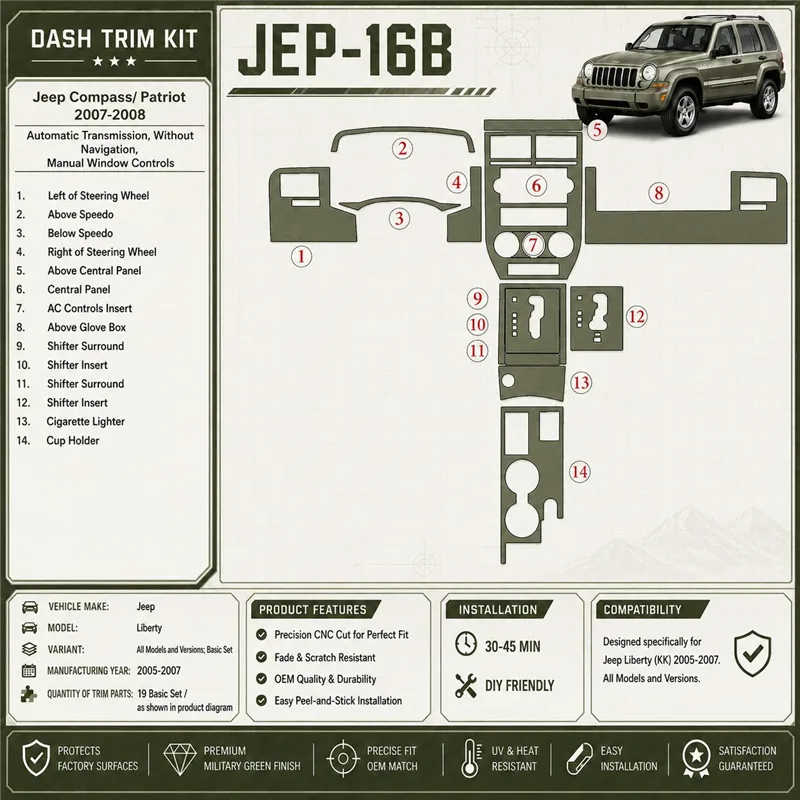 Jeep Compass 2007-2008 Automatic Gear, Without NAVI, Manual Gearbox Window Controls interieur dashboard decoratieset dashboard d