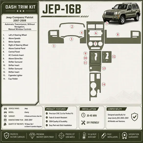 Jeep Compass 2007-2008 3D Cockpit Dekor Interieurleisten Set As shown in product diagram-teilig