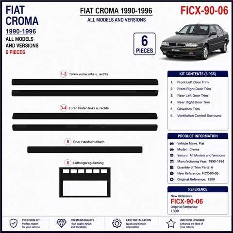 Fiat Croma 1990-1996 3D Armaturenbrett-Dekor-Set, 6 Teile 2