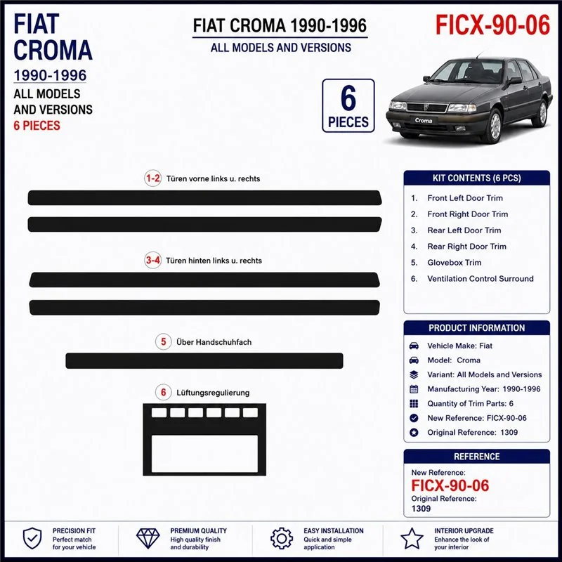 Fiat Croma 1990-1996 kit cruscotto 3D, 6 pezzi
