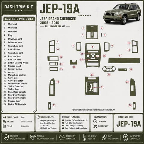 Jeep Grand Cherokee 2008-2010 Full universel Set kit décoration intérieure tableau de bord