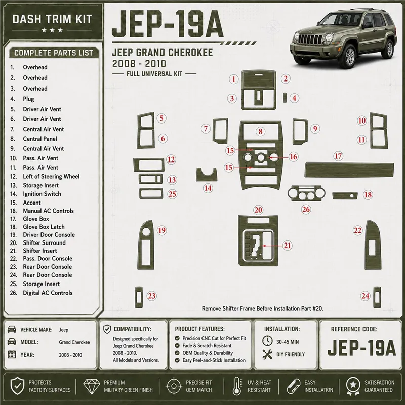 Jeep Grand Cherokee 2008-2010 Full Universal Set interieur dashboard decoratieset dashboard decor