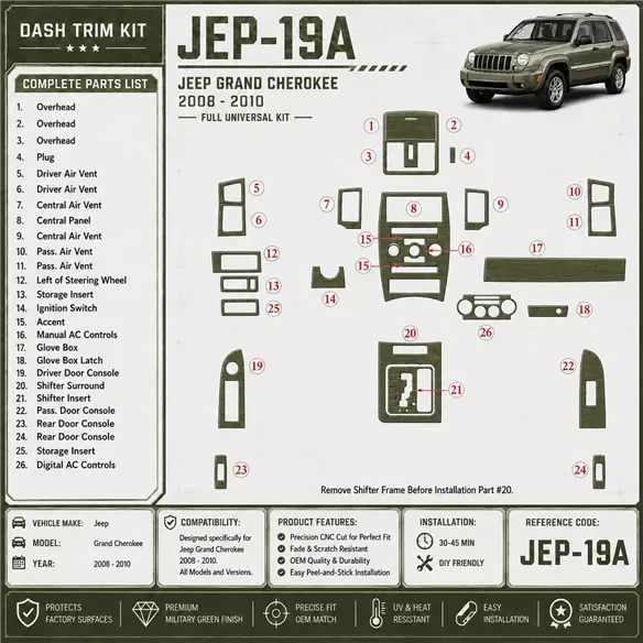 Jeep Grand Cherokee 2008-2010 Full Universal Set kit de molduras interiores para salpicadero