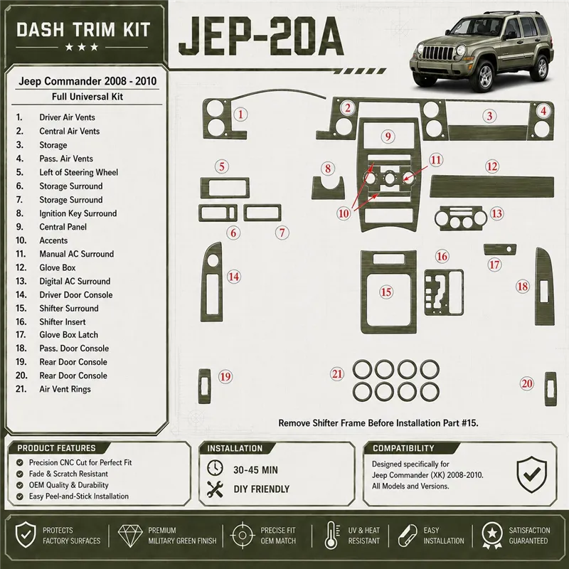Jeep Compass 2009-UP Full Set, With Auto-stick mission Interior Dashboard Trim Kit Dash Trim Dekor