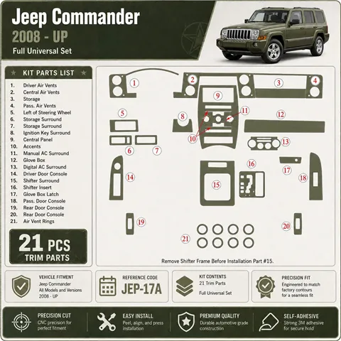 Jeep Commander 2008-Actualidad Full Universal Set kit de molduras interiores para salpicadero