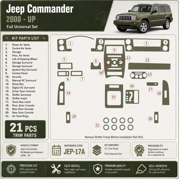 Jeep Commander 2008-UP Full Universal Set Interior Dashboard Trim Kit Dash Trim Dekor