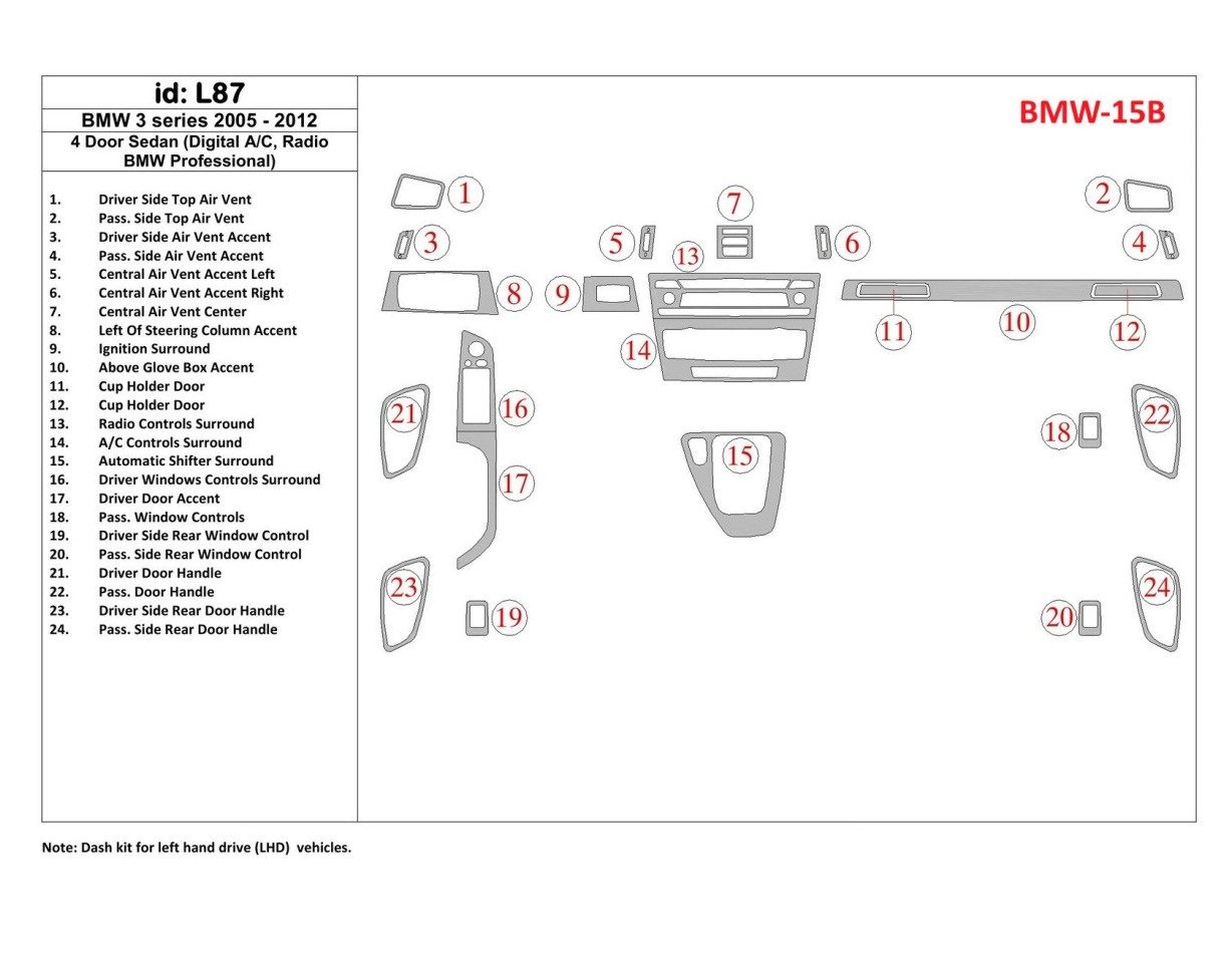 BMW BMW 3 2005-UP 4 Doors Sedan, Without NAVI system Interior BD Dash Trim Kit €51.99