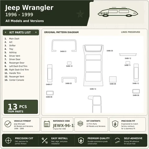 Jeep Wrangler 1996-1999 3D Cockpit Dekor Interieurleisten Set 13-teilig