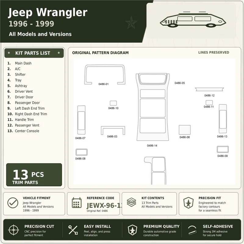 Jeep Wrangler 1996-1999 3D Cockpit Dekor Interieurleisten Set 13-teilig