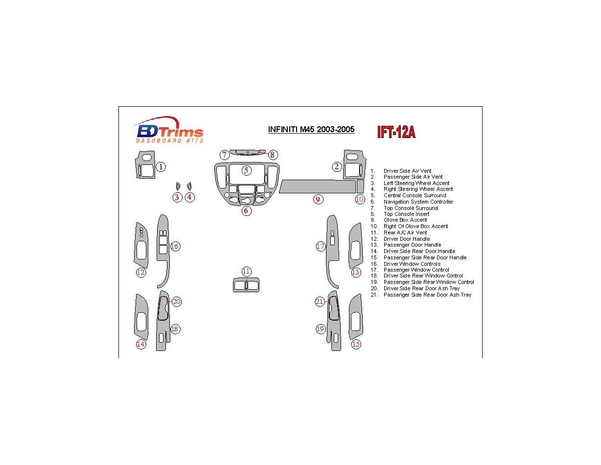 Infiniti M35/45 2003-2005 Full Set Interior BD Dash Trim Kit