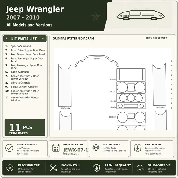 Jeep Wrangler 2007-2010 3D Cockpit Dekor Interieurleisten Set 11-teilig