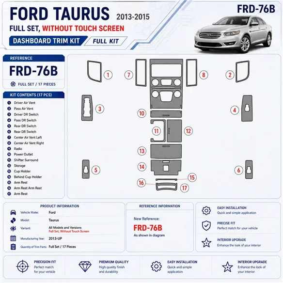 Ford Taurus 2013 - à aujourd’hui kit complet, sans Touch screen kit décoration intérieure tableau de bord