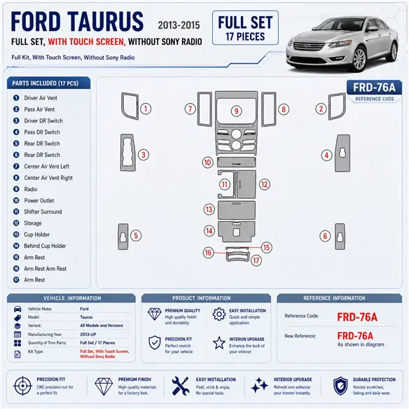 Ford Taurus 2013-heden Full Set, With Touch screen, Without Sony Radio interieur dashboard decoratieset dashboard decor