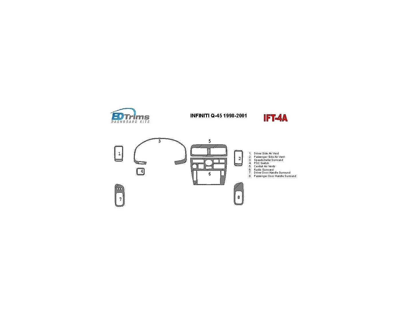 Infiniti Q45 1998-2001 OEM Compliance BD Kit la décoration du tableau de bord - 1 - habillage decor de tableau de bord