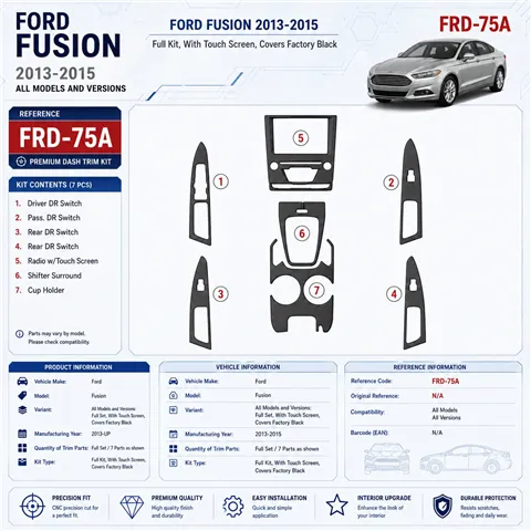 Ford Fusion 2013-UP Full Set, With Touch screen, Over OEM Main Interior Kit Interior Dashboard Trim Kit Dash Trim Dekor